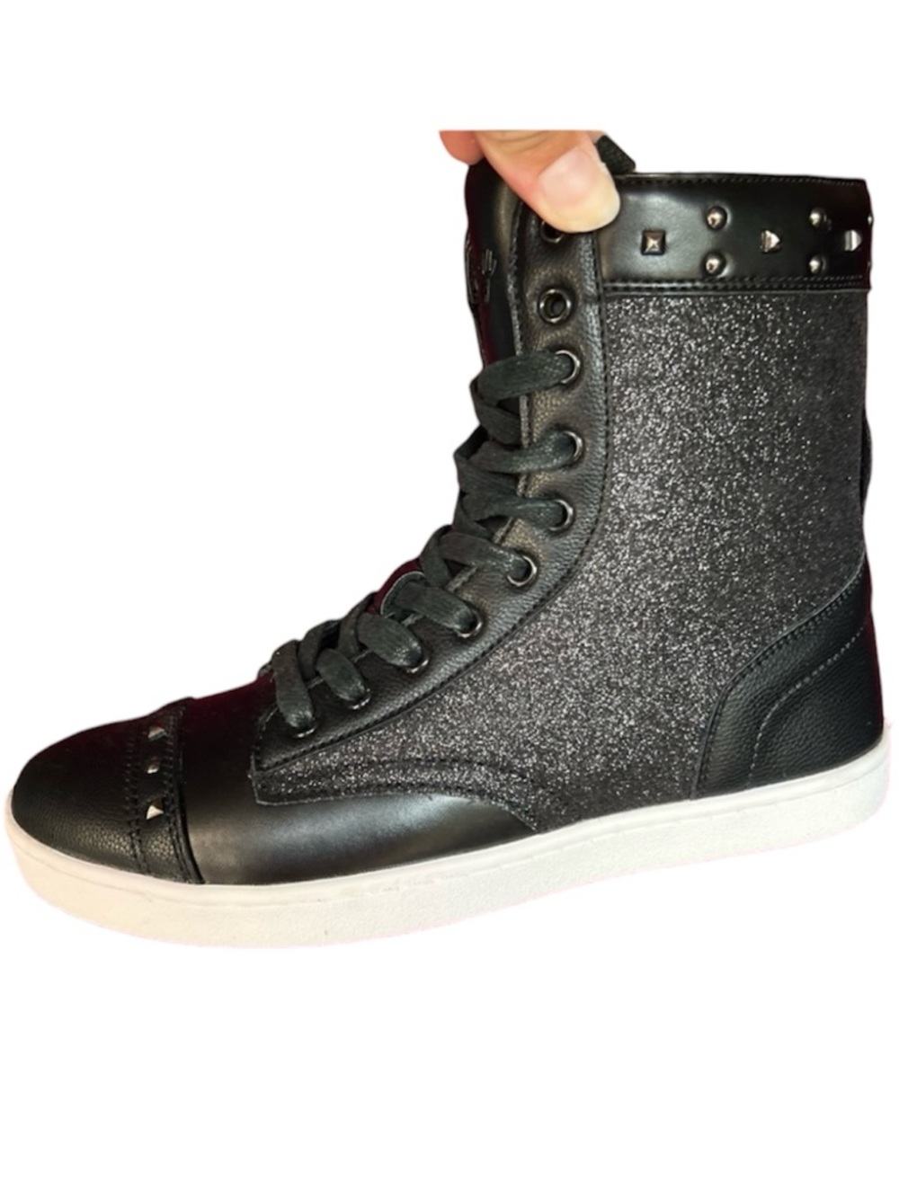 NEW Pastry HighTop Black Glitter Shine Studded Female Dance Sneaker Boot Size 8